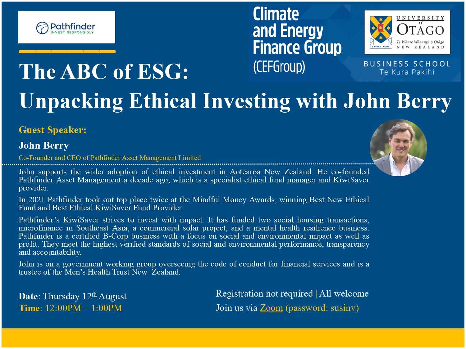 CEFGroup Webinar | The ABC of ESG: Unpacking Ethical Investing with John Berry @ Burns 7 Seminar Room