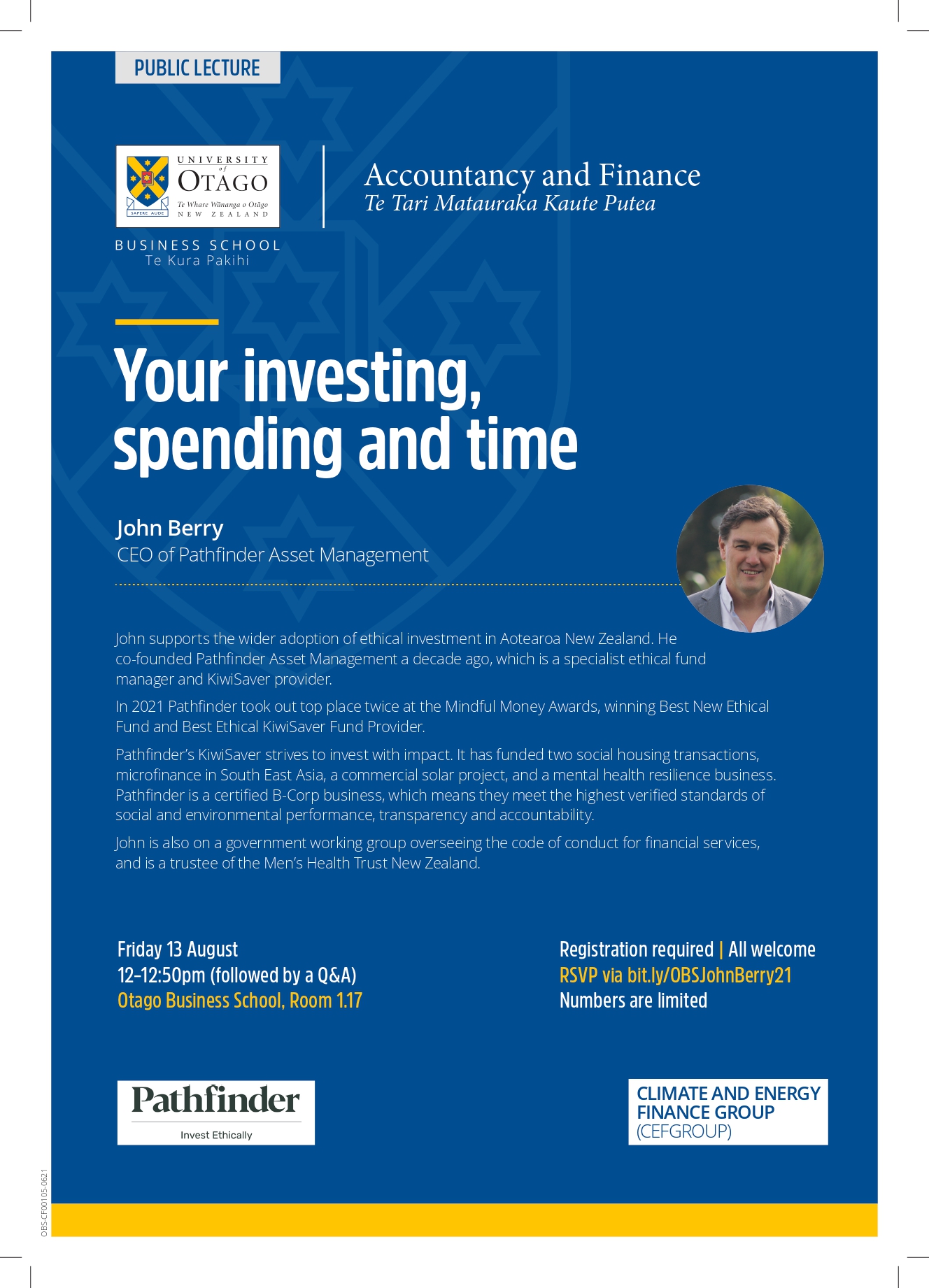 CEFGroup Public Lecture | Your Investing, Spending and Time @ Otago Business School Seminar Room 1.17