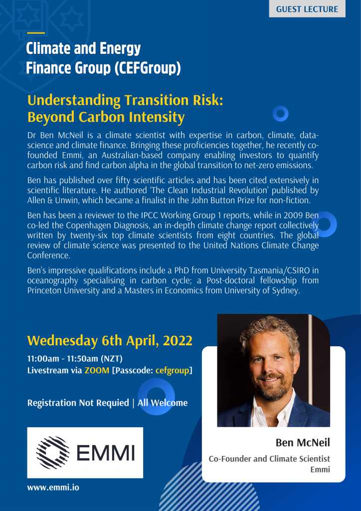 CEFGroup Public Lecture | Understanding Transition Risk: Beyond Carbon Intensity @ Zoom [passcode: cefgroup]