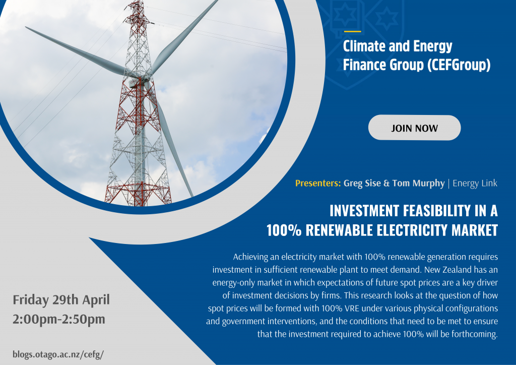 CEFGroup Webinar | Investment Feasibility in a 100% Renewable Electricity Market @ Zoom [passcode: 056506]