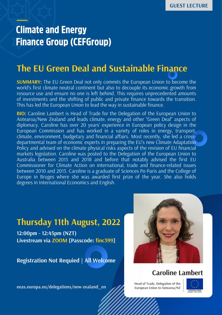 CEFGroup Public Lecture | The EU Green Deal and Sustainable Finance @ Zoom [passcode: finc399]