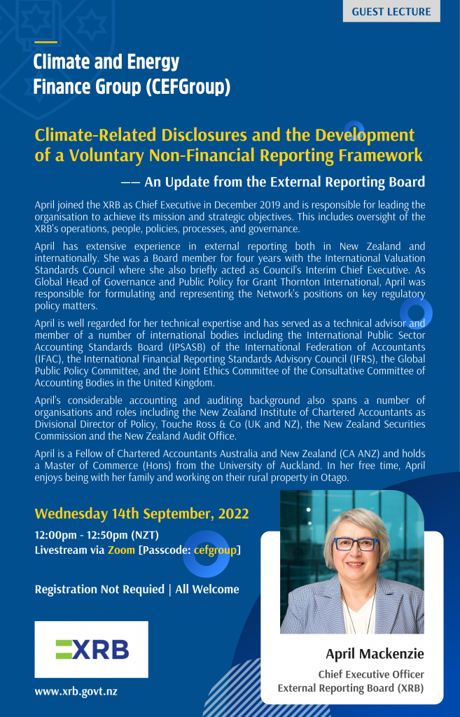 CEFGroup Public Lecture | Climate-Related Disclosures and the Development of a Voluntary Non-Financial Reporting Framework: An Update from the External Reporting Board @ Zoom [passcode: cefgroup]