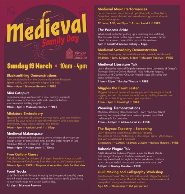 Leaflet listing the activities of medieval day