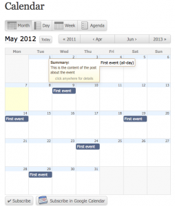 Screenshot of the All-In-One-Event Calendar.