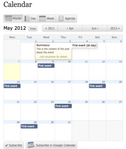 Screenshot of the Events Calendar