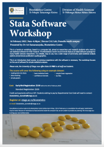 Biostatistic Centre: Stata Software Workshop @ Hercus CAL Lab, Dunedin south campus