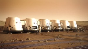 Artists depiction of proposed  human colony  living pods on martian surface