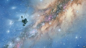 painting depicting voyager in stellar dust cloud