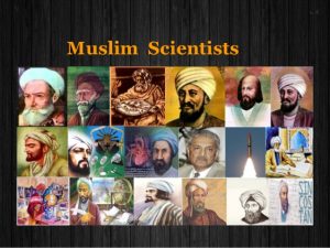 Montage of portraits of famous historical Muslim scientists