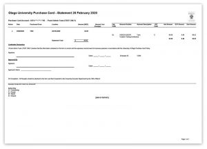 A sample of a Purchase Card statement