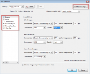 Pdf optimiser options