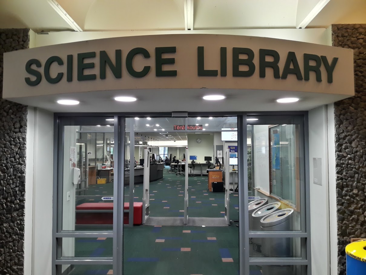 A sign that says science library.