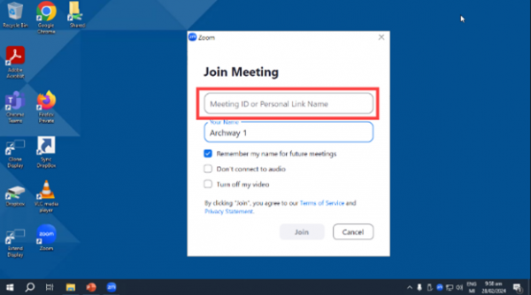 Meeting ID entry window in Zoom