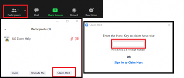 Host Key input steps in Zoom