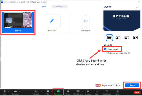 Share screen icons in Zoom